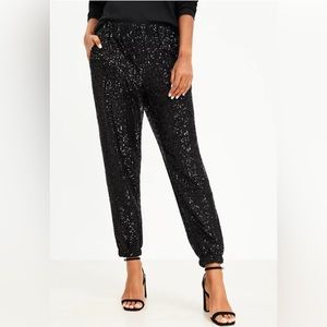 LOFT Sequin Black Joggers Size Large